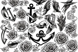 anchor with swallows and roses tattoo idea