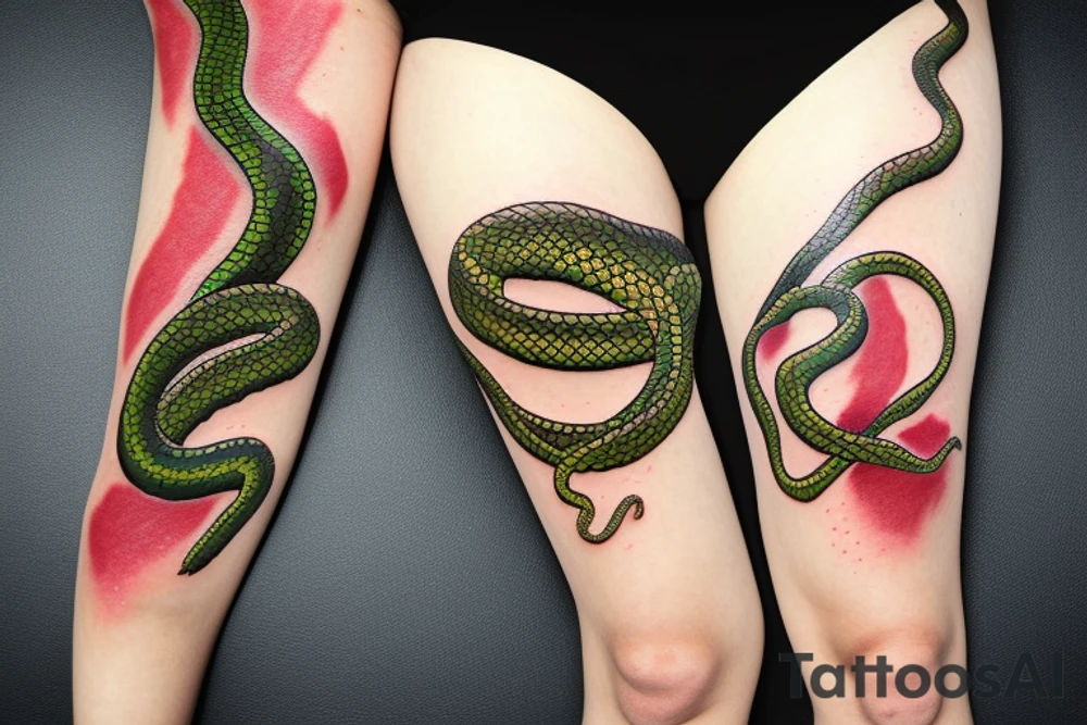 Snake on thigh perl color tattoo idea