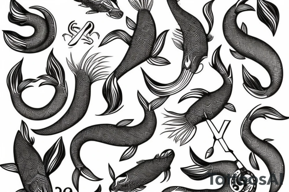 Ibex, koi fish and an anchor tattoo idea