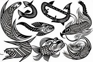 Ibex, koi fish and an anchor tattoo idea