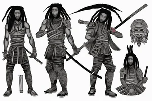 African samurai with dreads wearing samurai armor ,with his katana out tattoo idea