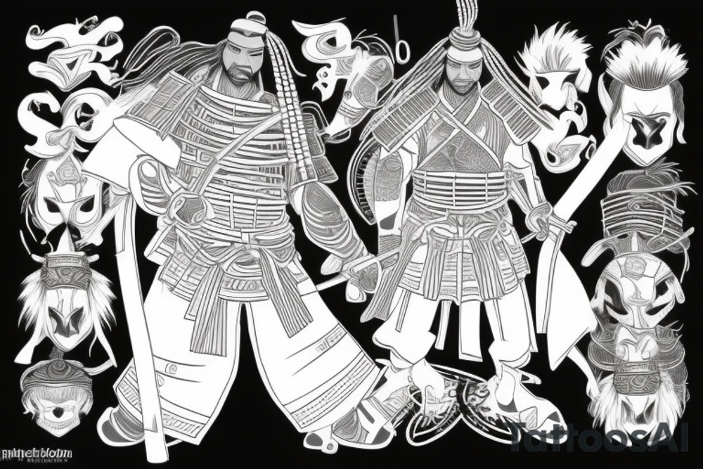 African samurai with dreads wearing samurai armor ,with his katana out tattoo idea