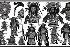African samurai with dreads wearing samurai armor ,with his katana out tattoo idea