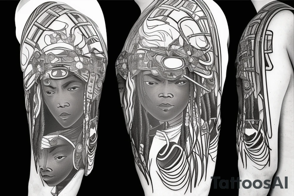 African samurai with dreads wearing samurai armor tattoo idea