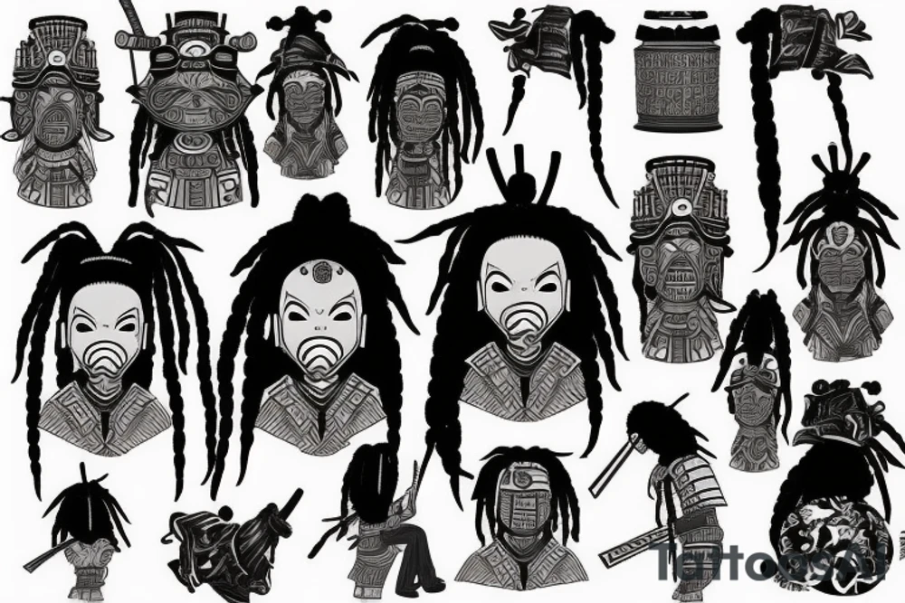 African samurai with dreads wearing samurai armor tattoo idea