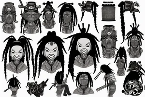 African samurai with dreads wearing samurai armor tattoo idea