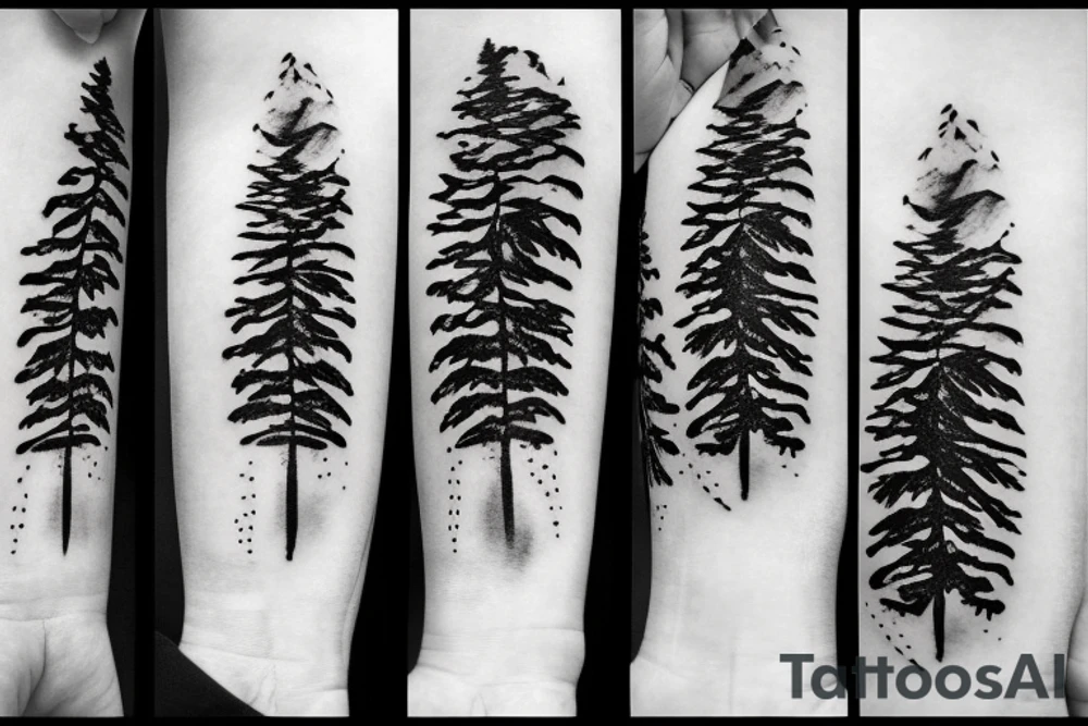 Pine trees and clouds using fingerprints tattoo idea