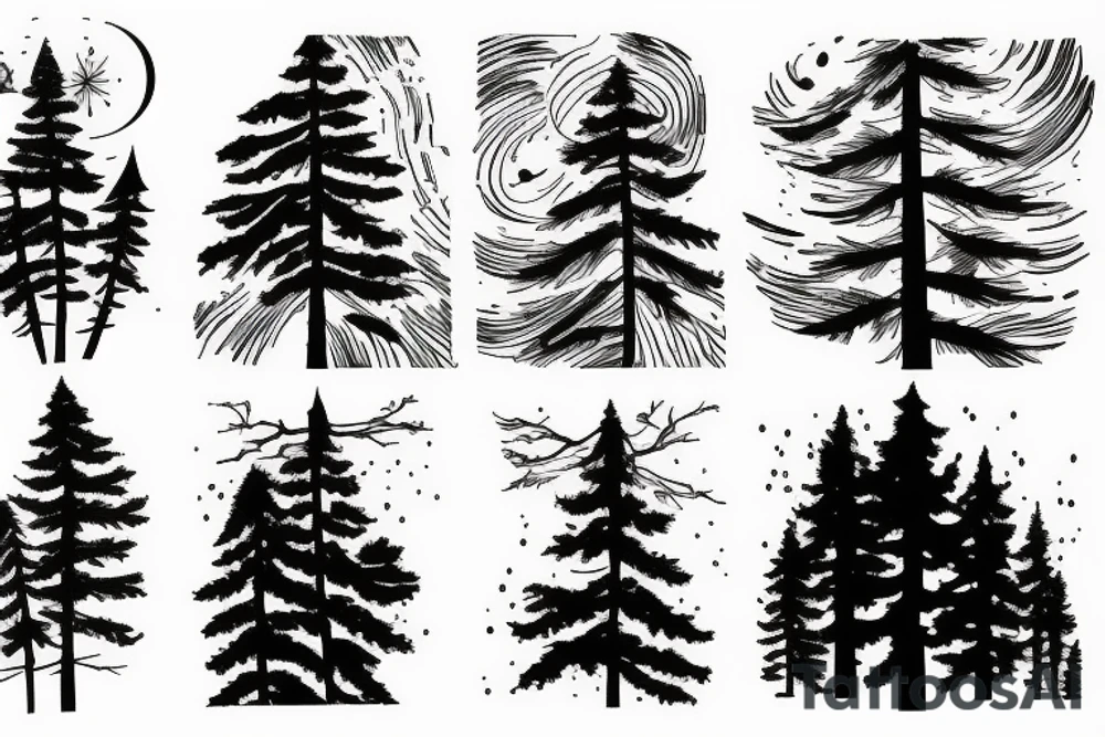 Pine trees and clouds tattoo idea