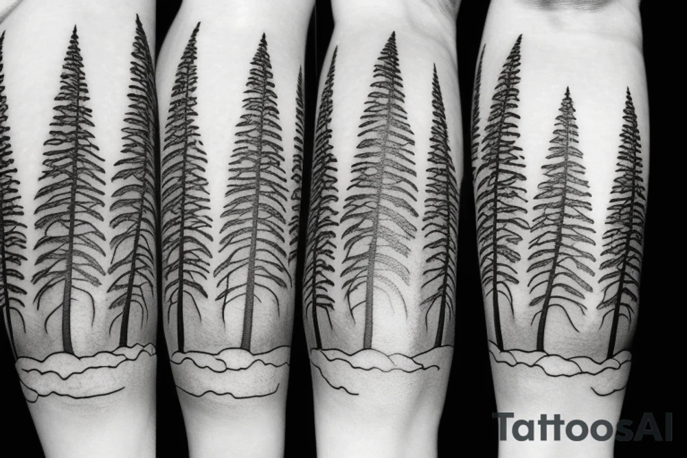 Pine trees and clouds tattoo idea