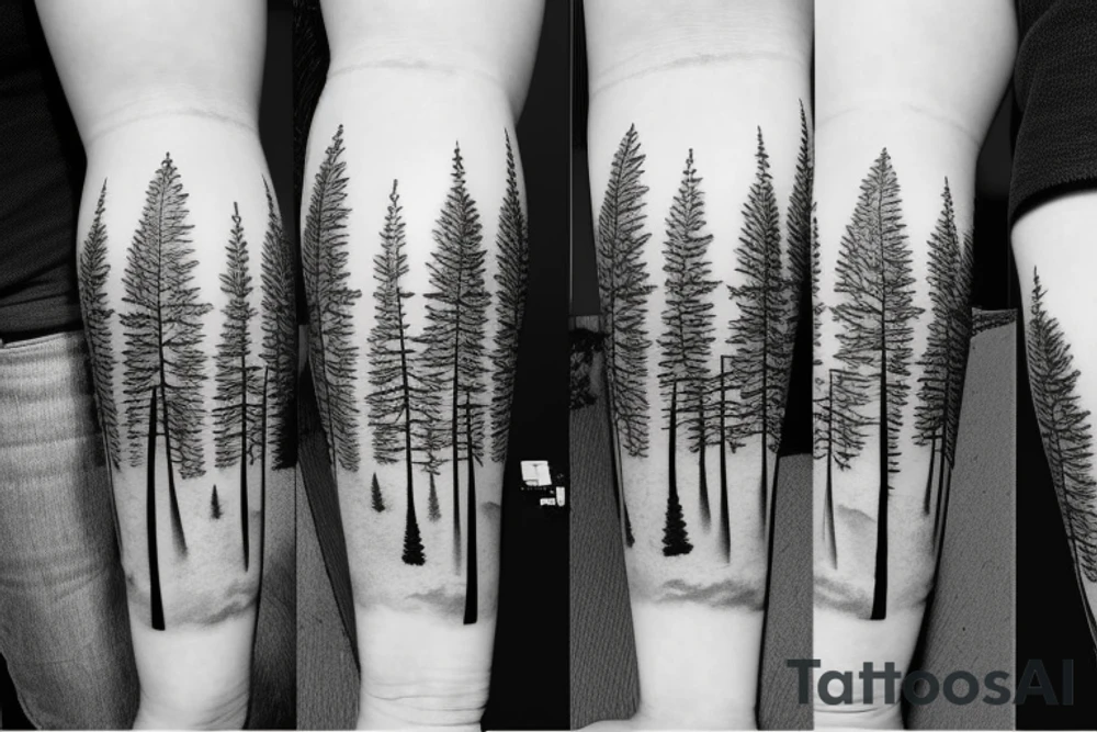 Pine trees looking to clouds tattoo idea