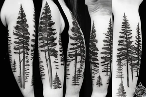 Pine trees looking to clouds tattoo idea