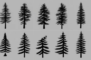 Pine trees looking to clouds tattoo idea