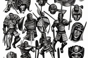 Spartan fighting samurai tattoo idea