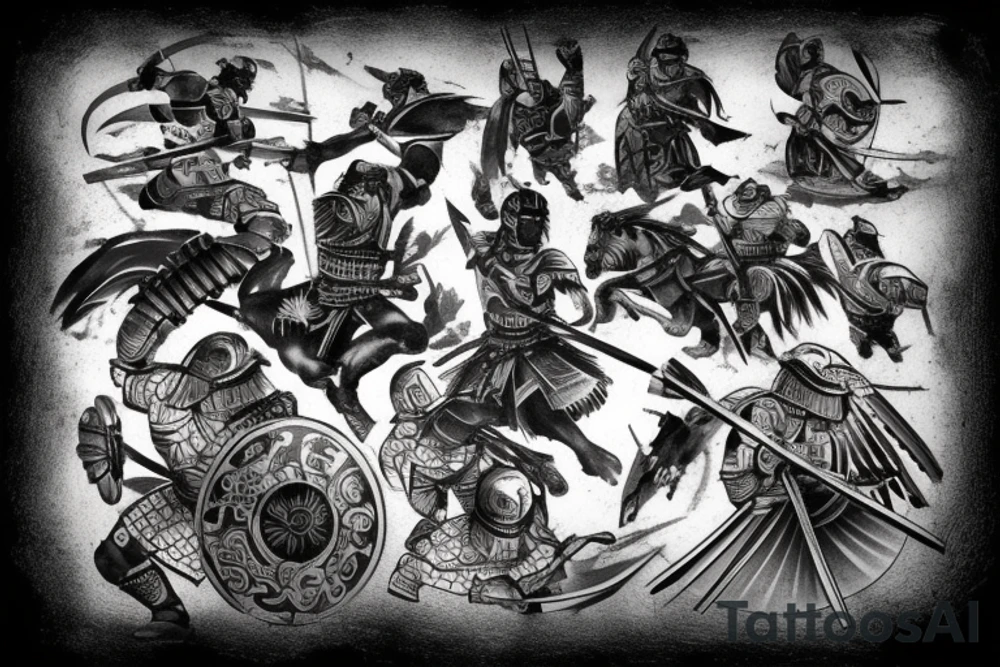 Spartan fighting samurai tattoo idea
