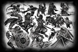 Spartan fighting samurai tattoo idea