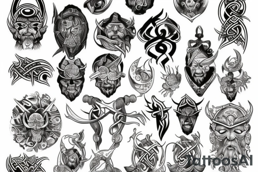 esoteric tattoo with viking and samauri tattoo idea
