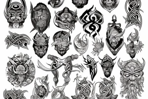 esoteric tattoo with viking and samauri tattoo idea