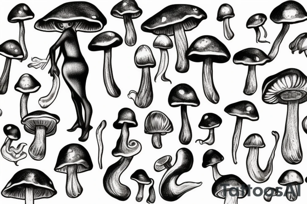 Women with mushrooms tattoo idea