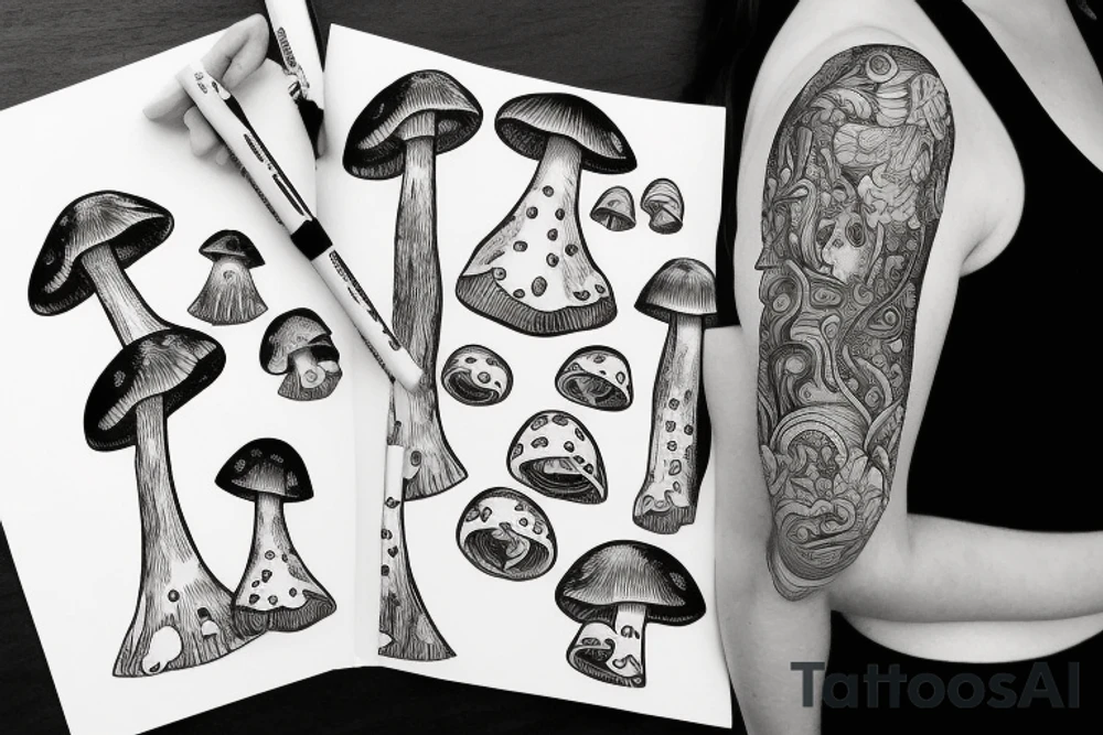 Women with mushrooms tattoo idea