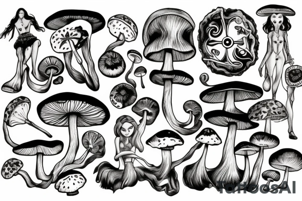 Women with mushrooms tattoo idea