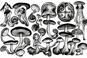 Women with mushrooms tattoo idea