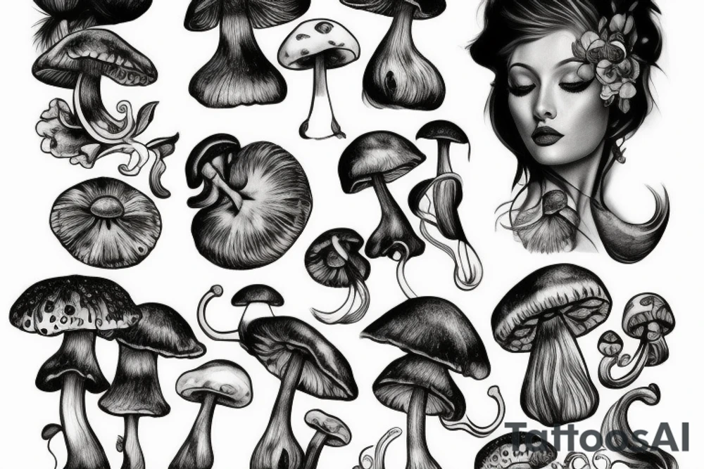 Women with mushrooms tattoo idea
