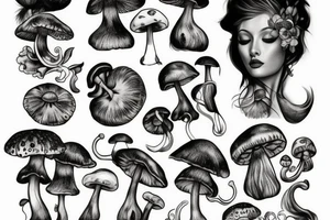 Women with mushrooms tattoo idea