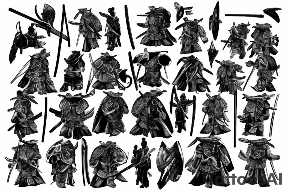 Spartan standing next to samurai tattoo idea