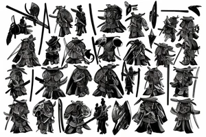 Spartan standing next to samurai tattoo idea