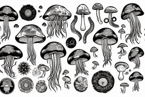 Astrology, mushrooms, jellyfish, crystals tattoo idea