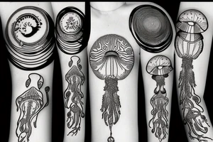 Astrology, mushrooms, jellyfish, crystals tattoo idea