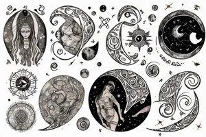 Astrology, moon, constellations tattoo idea