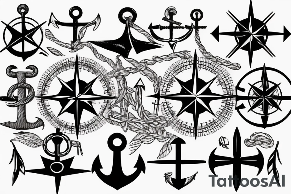 Compass and anchor with old map tattoo idea