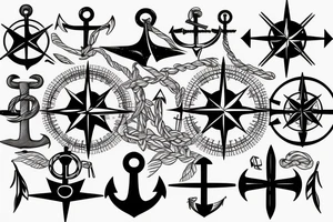 Compass and anchor with old map tattoo idea