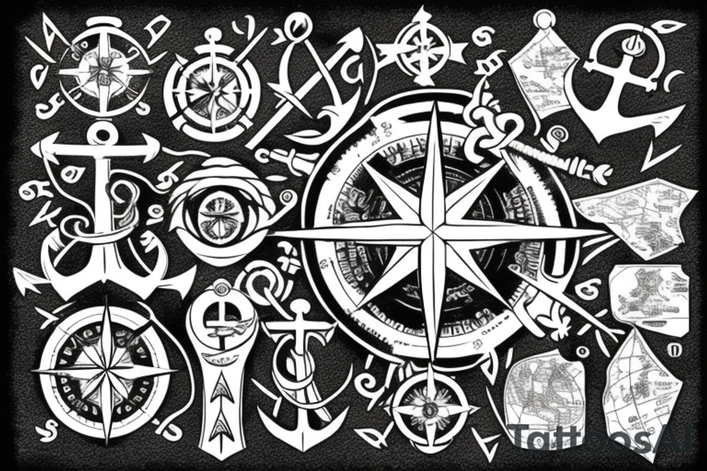 Compass and anchor with old map tattoo idea