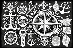Compass and anchor with old map tattoo idea