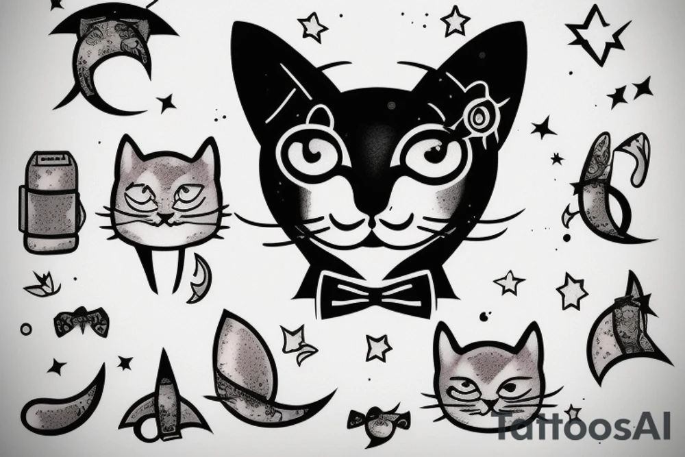 Little tuxedo cat on the moon tattoo idea