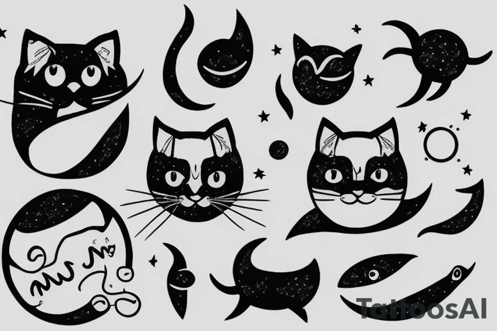 Little tuxedo cat on the moon tattoo idea