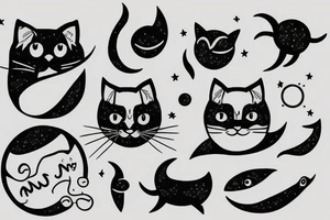 Little tuxedo cat on the moon tattoo idea