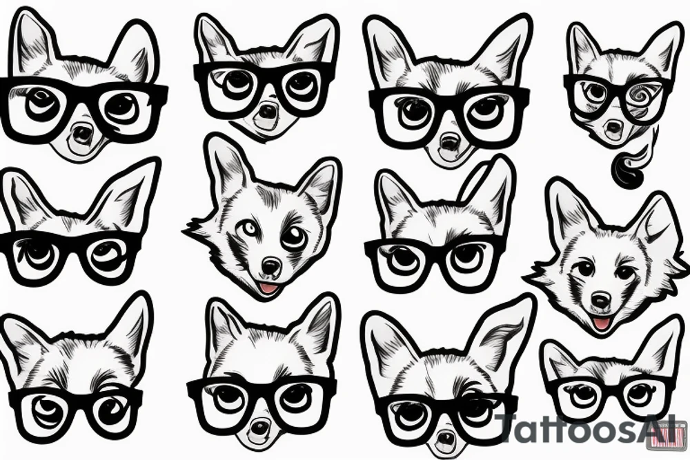 corgie with glasses tattoo idea