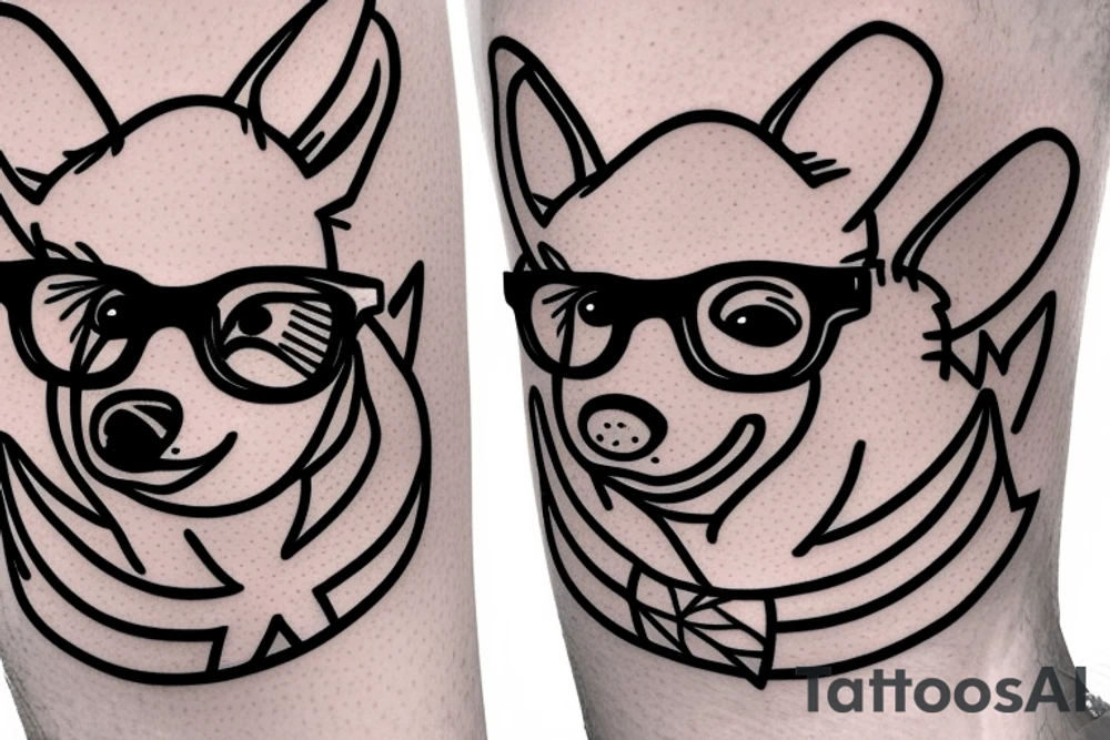 corgie with glasses tattoo idea