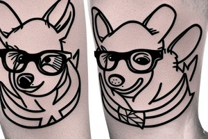 corgie with glasses tattoo idea