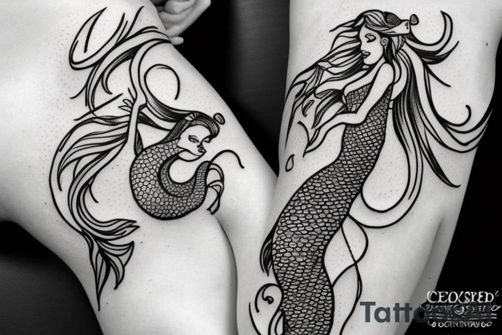 Mermaid on anchor with seahorse and pearls tattoo idea