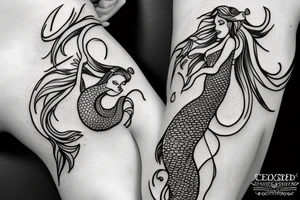 Mermaid on anchor with seahorse and pearls tattoo idea