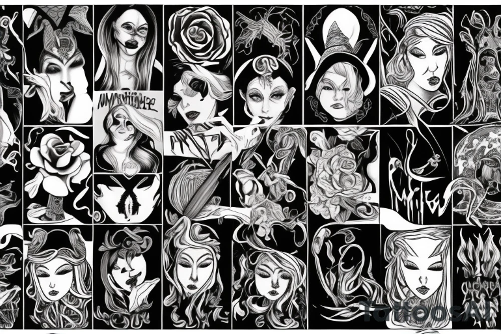 a woman that represents a witch and feminism tattoo idea