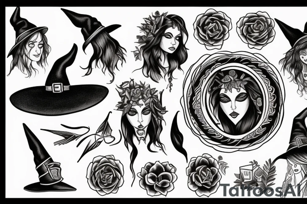 a woman that represents a witch and feminism tattoo idea