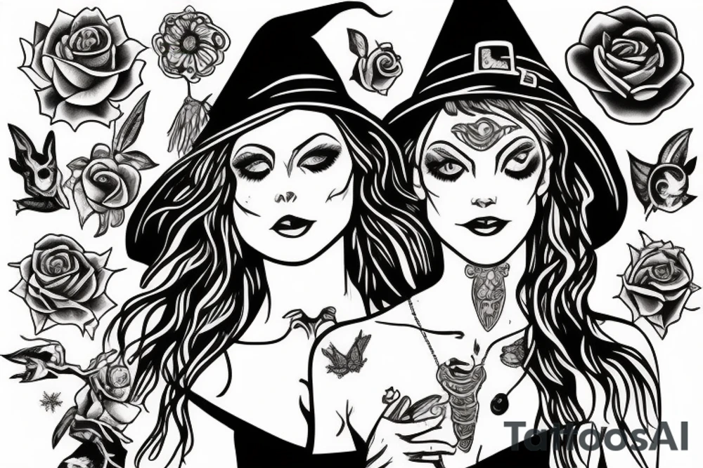a woman that represents a witch and feminism tattoo idea