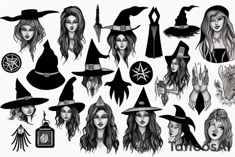 a woman that represents a witch and feminism tattoo idea
