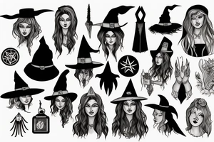 a woman that represents a witch and feminism tattoo idea