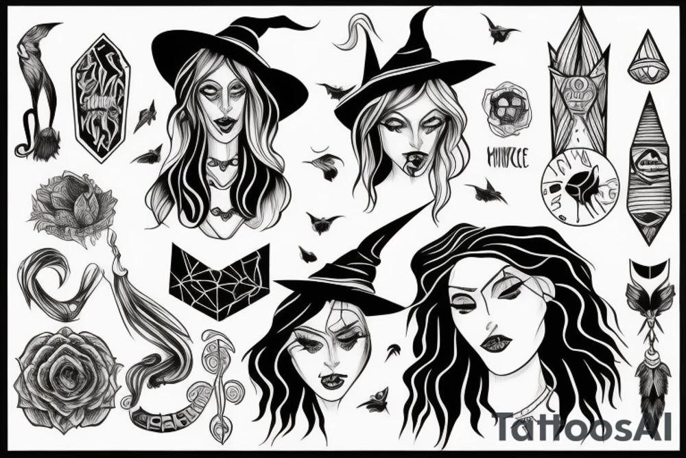 a woman that represents a witch and feminism tattoo idea